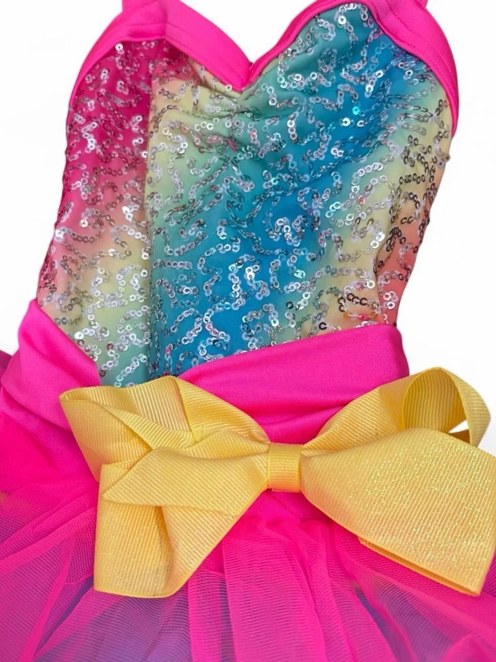 Weissman Rainbow Sequin Tutu Dress with yellow bow XSC